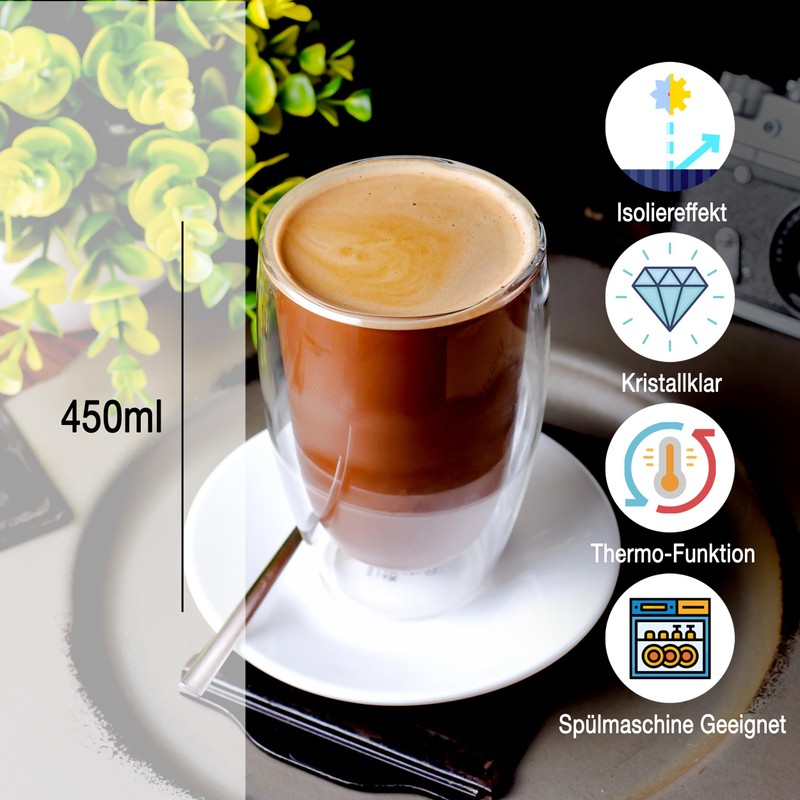 NORDIC SCHILLER Double-walled coffee glasses, latte macchiato glasses, double-walled, 2
