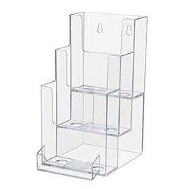 Marketing Holders 4"W Brochure Holder 3 Tier Multi Slot Display with Attached Business Card Pocket Wall Mount or Countertop Literature Printed Material Take One Maps