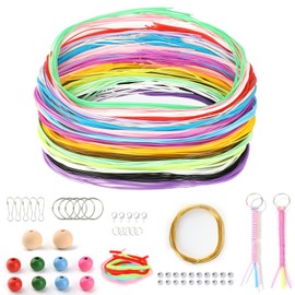VINATO Set Creativo Fai-da-Te, Kit Completo per Intreccio Scoubidou con Fili, Perle, Pompon e Accessori - Per Braccialetti dell'Amicizia, Portachiavi e Lavoretti Manuali