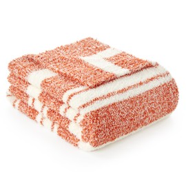 Snuggle Sac Orange Fall Throw Blanket for Couch, Reversible Super Soft Blankets Warm Cozy Knit Fuzzy Plush Blankets for Sofa,Living ROM, Stripe Orange,50x60 inches