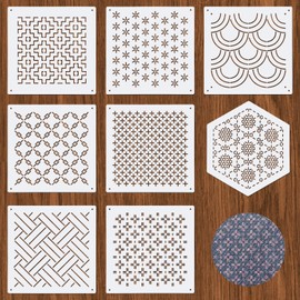 8pcs Plastic Sashiko Stencil, 8 Styles Geometric Embroidery Stabilizers White Sashiko Drawing Line Hand Embroidery Patterns Drawing Line Template Kit for Hand Quilting Sewing