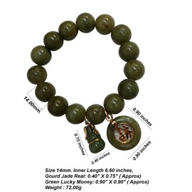 Natural Stone Green Real Bracelets with Lucky Coin and Gourd To Prosperity for Women Charms Luck Success Promote Love Wealth Prosperity Bringing Beauty for chubby people 6.75inch Jewelry Fashion