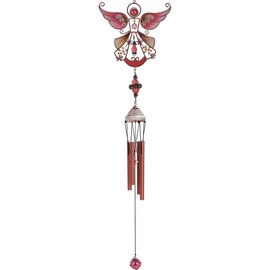 ICE ARMOR 23" Long Red Angel Copper and Gem Wind Chime Statue Sculpture Ornament Decoration Garden Decor Ideas for Housewarming, Holidays and Birthdays Great Collectible Addition