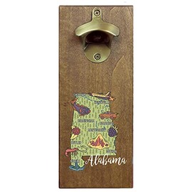 Torched State Craft Beer Four Color Printed Typography Magnetic Beer Bottle Opener with Cap Catcher (Alabama) | Wall Mounted Bottle Opener Refrigerator Magnet | Makes a Great Gift for Men, Beer Lovers