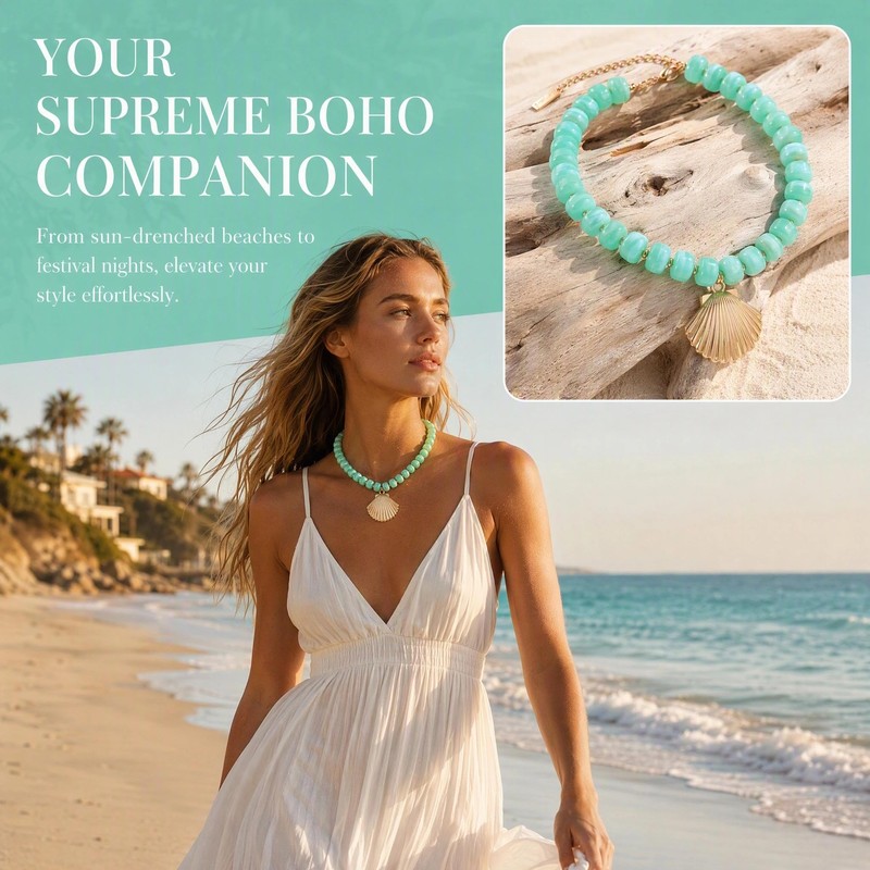 BERYOHZ Beaded Charm Pendant Necklace for Women Seashell Boho Starfish