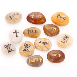 ROCKIMPACT 12PCS RockIpact Engraved Guardian Angel Stones Hope Love Faith Believe Inspiration Worry Healing Stones Novelty Serenity Prayer Rock, Pocket Sized Shiny Pebbles (Set of 12, Bulk Lot)