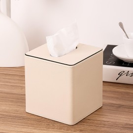 KINGFOM Cube Tissue Box Cover, Decorative Tissue Box Holder for Home, Office, Car – Stylish PU Leather Tissue Boxs for Desk or Vanity (Beige, Square)