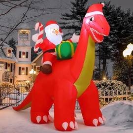 COMIN 8.5FT Long Christmas Inflatables Outdoor Decorations, Blow Up Santa Claus Riding Dinosaur with Built-in LEDs for Christmas Indoor Outdoor Yard Lawn Garden Decorations