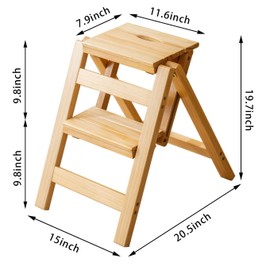 Latifolia Foldable 2 Step Stool, Wooden Step Stool with Floor Saver, Decorative Ladder Shelf for Living Room, Kitchen, Garden(Nature)