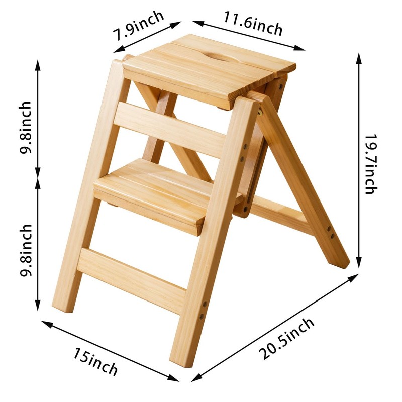 Latifolia Foldable 2 Step Stool, Wooden Step Stool with Floor