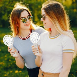 Mudder Rhinestone Handheld Fan Crystal Bling Mini Personal Fan Glitter Bedazzled Portable USB Rechargeable & Battery Operated for Girls Women Outdoor Travel Indoor Makeup Office(White,Not Foldable)