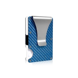 FuninCrea Men's Sports Wallet, Slim Carbon Fiber, Aluminum Alloy & Stainless Steel RFID Blocking Minimalist with Money Clip, Blue