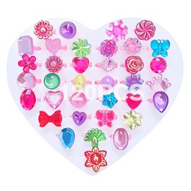 shirylzee 120 Pcs Party Rings, Girls Crystal Jewelry Rings Colour Style Random, Adjustable Design, Perfect for Role Play, Dress Up, and Birthday Party Gifts