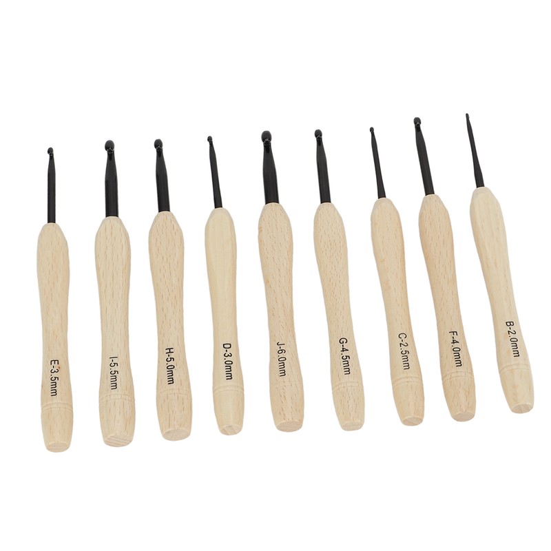 9PCS Crochet Hooks DIY Handcraft Ergonomic Crochet Needle with Wooden