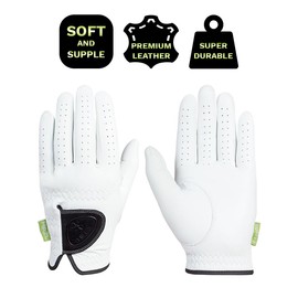 HIRZL Men's Golf Gloves - Soffft Pure, Tour Performance, Cabretta Leather, Extra Thin, Velvet & Silk Feel, Soft & Supple, Sweat Resistance, Water Absorption, White, Left Hand, XL