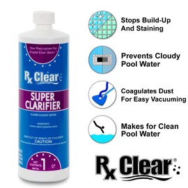 Rx Clear Super Strength Clarifier | Clears Cloudy Water for Above Ground Or In-Ground Swimming Pools and Spas | Contains Cationic Polyamine Solution | 1 Quart Bottles | 4 Pack