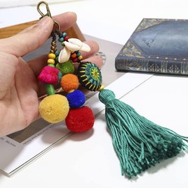 CENPEK Shell Beads Tassel Bag Charm Pendant Bohomia Keyring for Women Purse Handbag Decor, multi-coloured
