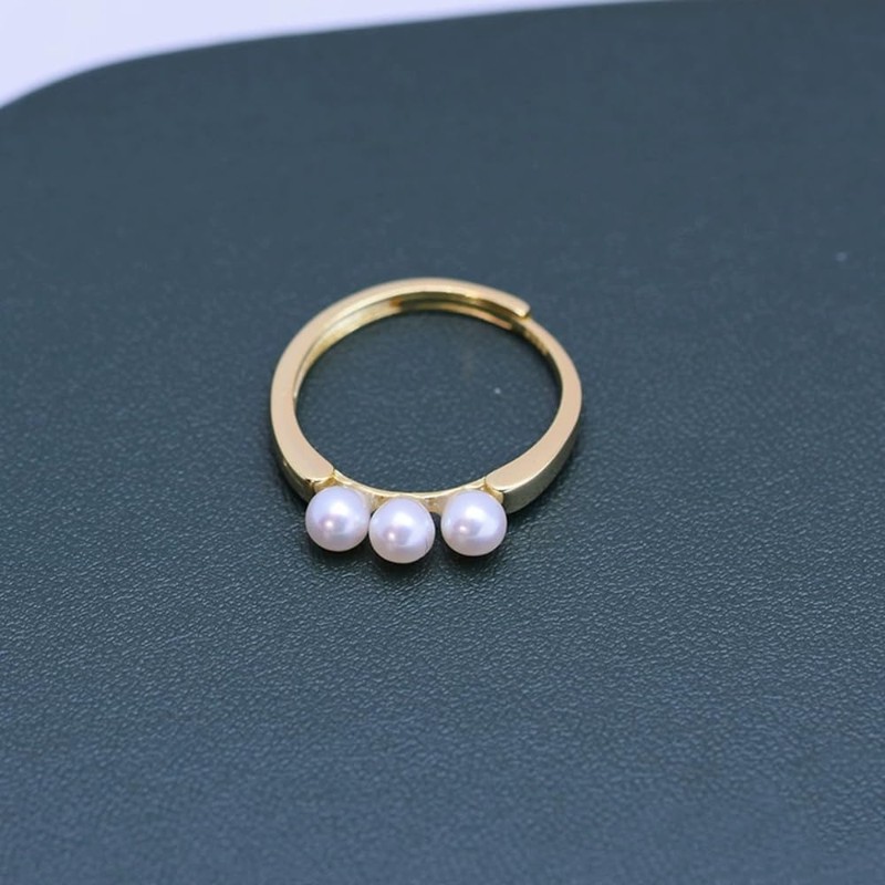 JDE Women's 3 Row Natural Freshwater Pearl Ring, One Size