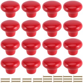 JAPCHET 16 Pack Red Ceramic Cabinet Knobs, Single Hole Ceramic Door Knobs with Screws, Button Round Mushroom Door Pulls for Kitchen Cabinet, Cupboard, Wardrobe, Dresser