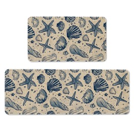 Mloabuc® Blue Fish Decorative Kitchen Mats Set of 2, Farmhouse Anti Fatigue Waterproof Stain Resistant Floor Rug Non Slip Marine Organism Laundry Room Rug Cushioned Floor Mat - 17x29 and 17x47 Inch