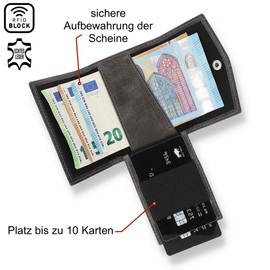 Solo Pelle® Leather, Slim Wallet with and without Coin Compartment, Wallet with RFID Protection, Space for at least 12 Cards, Mini Wallet for Men and Women, Wallet Leather, stone grey