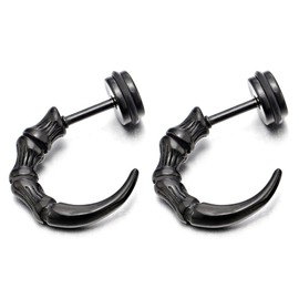 Retro Style Half Hoop Claw Tail Stud Earrings for Man, Stainless Steel, Screw Back, 2 Pcs, Stainless Steel Metal, No Gemstone