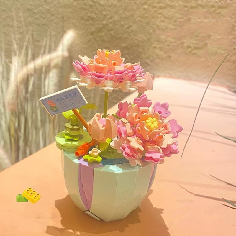 Building Block Pot Plant Educational Lifelike Colorful Beautiful Block Flower