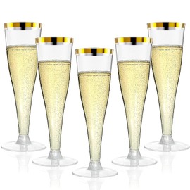 20 Pack Champagne Flutes Plastic Wine Glasses Disposable, 4.5 Oz Gold Rim Mimosa Glasses for 2026 Engagement Wedding Birthday Women's Day Party Supplies, Bulk Toasting Cocktail Cups