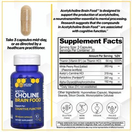 Acetylcholine Brain Food - Acetyl L-Carnitine & Alpha GPC Supplement - Supports Production of Acetylcholine - Neurotransmitter Supplement for Cognitive Function - 60 Capsules