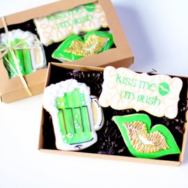 3 Pc. “Kiss Me I’m Irish” Cookie Set! Green is the Color of Lucky Kisses! St. Patrick's Day, Party Hostess Gift, Irish Green and Gold