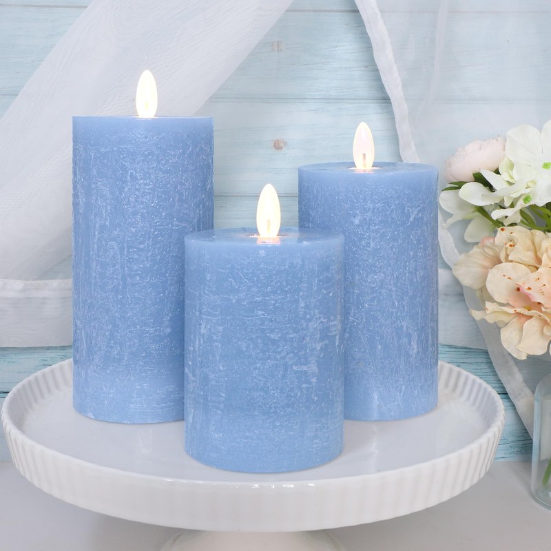 PETRISTRIKE Seaglass Battery Flameless LED Candle, Silver Blue Flickering Pillar