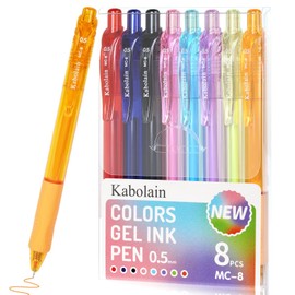 Kabolain Gel Ink Pen, 8 Assorted Colors 0.5mm Fine Point Tip Pen, Gel Pens for Coloring, Soft Grip, Smooth Writing, Quick Drying Ink, Suitable for Journaling, Drawing，Office Pens