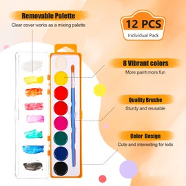 Watersay Watersay 12 Pack 8 Colors Watercolor Paint Set Valentine's Day Gifts for Kids Washable Watercolor Paint with Paintbrush for Classroom School Preschool Gifts Birthday Party Supplies(Orange)