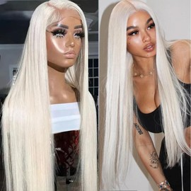13x4 Platinum White Lace Front Wig Long Straight Platinum Blonde Wig 13*4 HD Transparent Lace Frontal Pre Plucked Wig Natural Hairline Glueless Lace Wigs 200% Density White Lace Front Wigs For Women