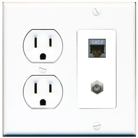 Wallplate City 2 Port Electrical Outlet Cover Plug Round White UL CAT7 COAX Wall Plate