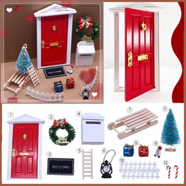 12 Pcs Mini Red Elf Door Kit Magic Fairy Doors Decorations,Tiny Wooden Tooth Fairy Door Outdoor Christmas Decor,Dollhouse Accessories,DIY Festive Gift for Fairy Garden Decor …
