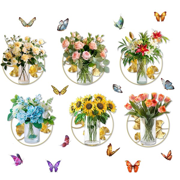 Buiory Removable Hanging Flower Vases Wall Stickers Peel and Stick