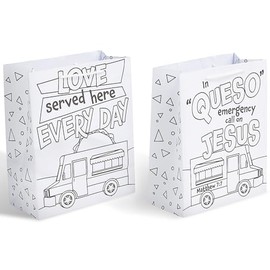 Fun Express Color-Your-Own Food Truck VBS Cardstock Take Home Bags - Medium 7.25" x 9" (Pack of 12) - Perfect for Arts & Crafts, Parties and Events
