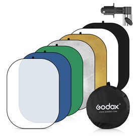 Godox 39x59”/100x150cm Chromakey Green Blue Screen Backdrop, 7-in-1 Portable Collapsible Oval Background Reflector with Holder Clip & Bag for Studio Shooting