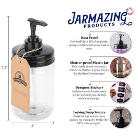 Jarmazing Products - Dispensador de jabón negro para tarros de masón, plástico a prueba de óxido con tarro de pinta de plástico, paquete de dos
