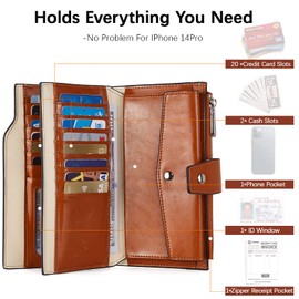 BOSTANTEN Womens Wallet Genuine Leather Wallets Large Capacity Cash Cluth Purses with Zipper Pocket Beige-Brown