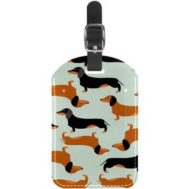 Leather Luggage Tags Wiener Dachshund Dog Bag Travel ID Tag Suitcase Labels, Pack-1