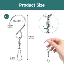 kclkda 12 Pack Wind Spinner Swivel Hooks, Swivel Hooks Clips for Hanging Plants Wind Spinner S Hook 360 Degree Dual Spin Windsock for Bird Feeders Houses Planters Baskets Chimes Crystal Twisters