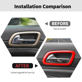 Door Inner Grab Handle Trim Cover Door Handle Bowl Frame Decor Ring Trim Interior Accessories for Jeep Grand Cherokee 2011-2020,Red