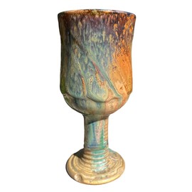 Long Stemmed Wine Glass, 10 oz., Amber to Gold Ceramic Wine Glass #15, Wheel Thrown Wine Glasses, Ceramic Wine Chalices, Handmade Wine Goblets