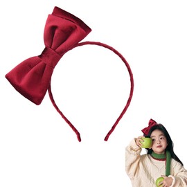 Christmas Bow Hairband Headband for Girls Kids Double Layer Bow Headband Dark Red Bow Hair Band Headband Red Christmas Costume Accessories for Girls Women Party Bowknot Headband with Bow Head Band