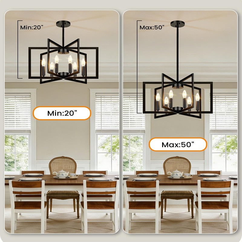 GOEBLESON 26" Black Chandelier for Dining Room, 6-Light Dining Room