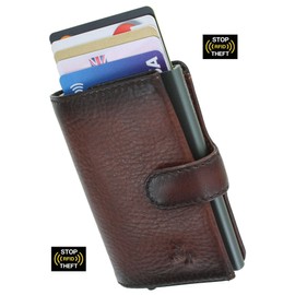 VISCONTI Atelier Collection Noah Leather Ejector Card Wallet RFID Blocking AT57 Burnish Tan