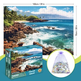 2000 Piece Jigsaw Puzzles for Adults, Hawaiian Sunset Beach Puzzle, Recycled Thick Cardboard, Lettered Back Guide, Relaxing Ocean Scene Gift, 39 x 28 in
