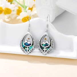 AOBOCO Mustard Seed Cross Earrings Sterling Silver Faith Mountain Dangle Dangling Earrings Teardrop Christian Religious Jewelry for Women